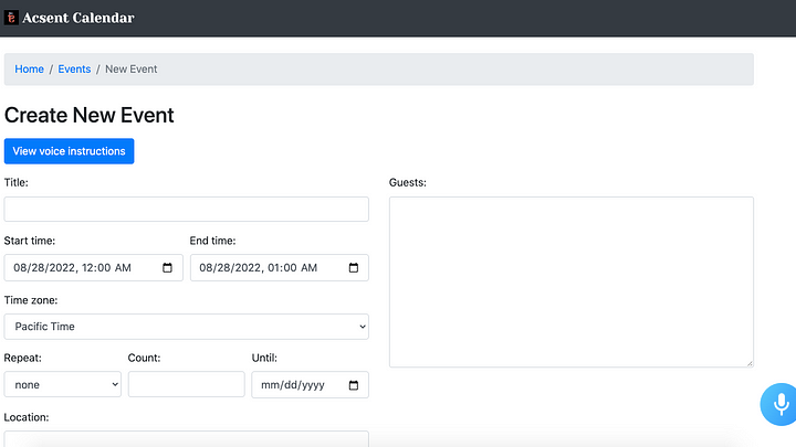 Voice calendar website screenshot